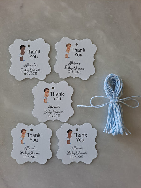 Personalized Boy Baby Shower Paper Tags 2" x 1.5", Set of 12 - The Lovely Gift Co