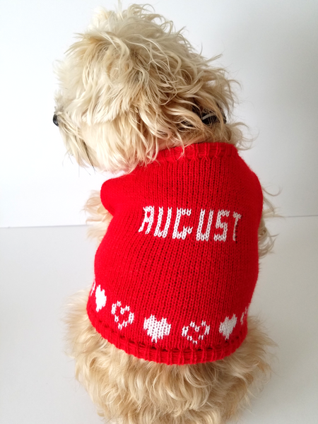 Personalized Dog Sweater with Hearts in your choice of color - The Lovely Gift Co